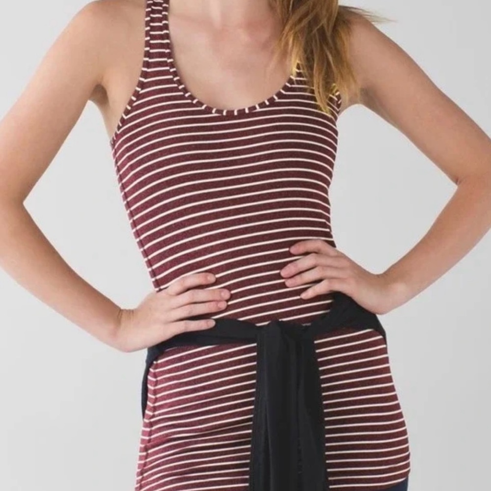 Lululemon Cool Racerback West2east Stripe Heathered Bordeaux Drama - Womens 4